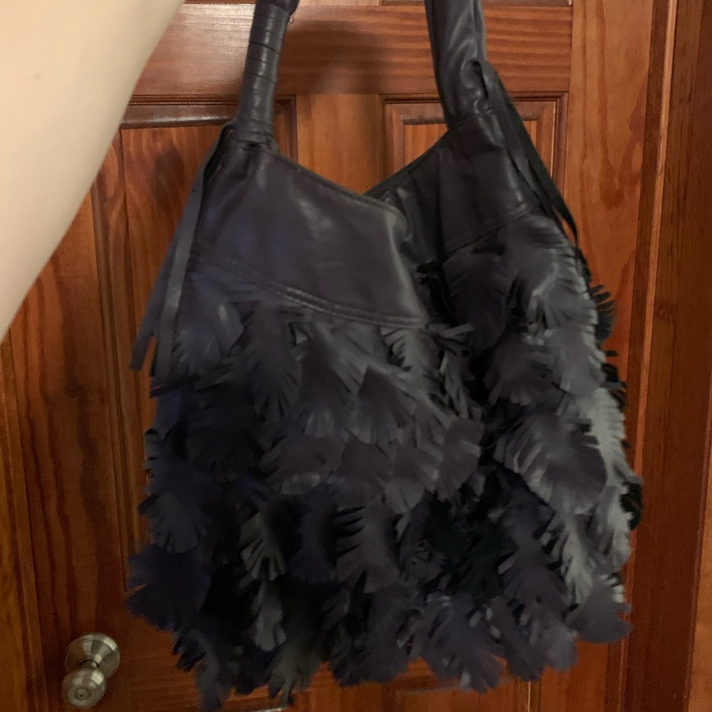 Purple Leather Shoulder Bag with Ruffle Detail
